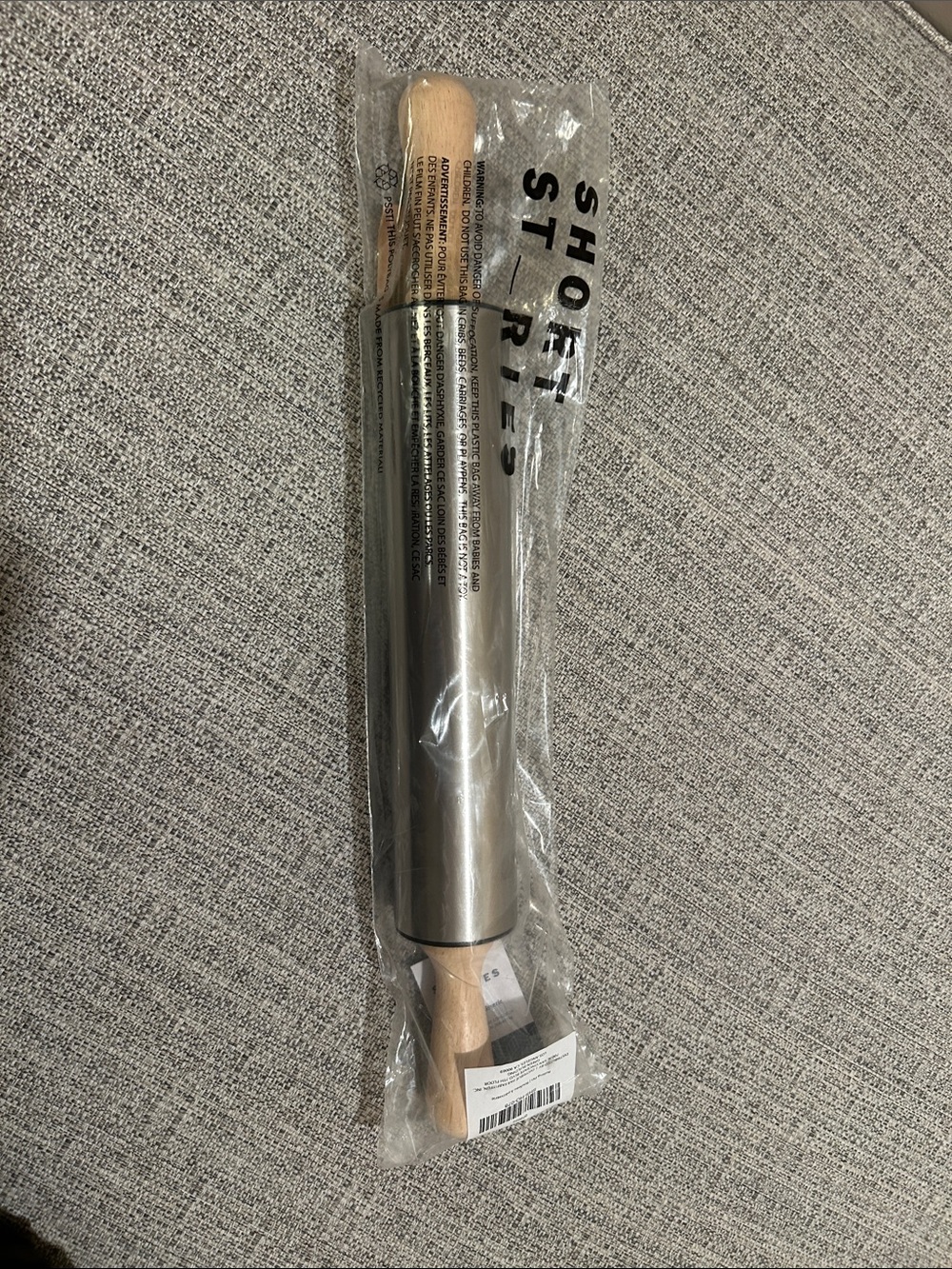 Stainless Steel Rolling Pin with Wooden Handles - Silver and Natural
